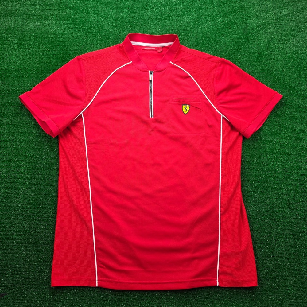 Ferrari F1 Team Scuderia Quarter Zip Performance‎ Polo Shirt Mens 2XL Red